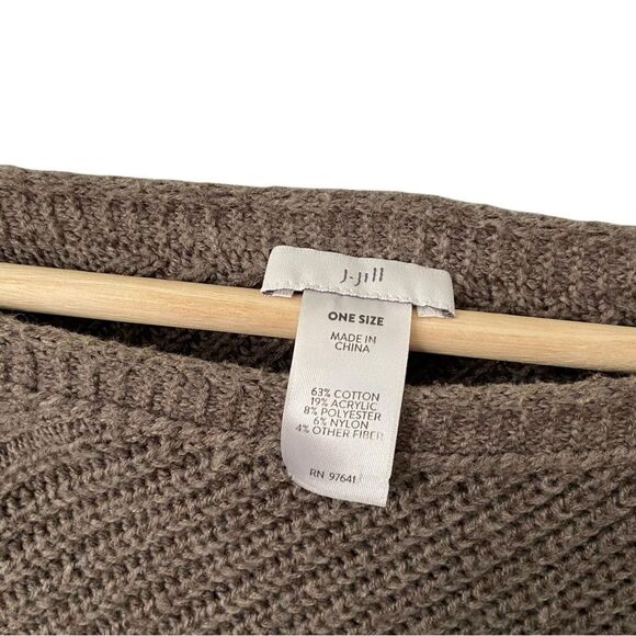 J Jill Poncho Heather Mocha Cable Ribbed Knit Cape Pullover One Size - Picture 8 of 8
